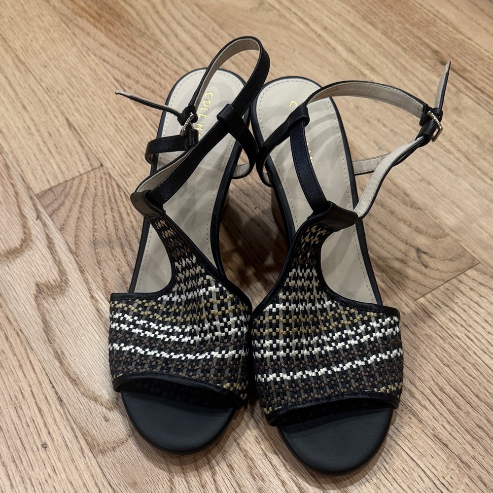 Cole Haan Espadrille Sandals Black and Tan Woven